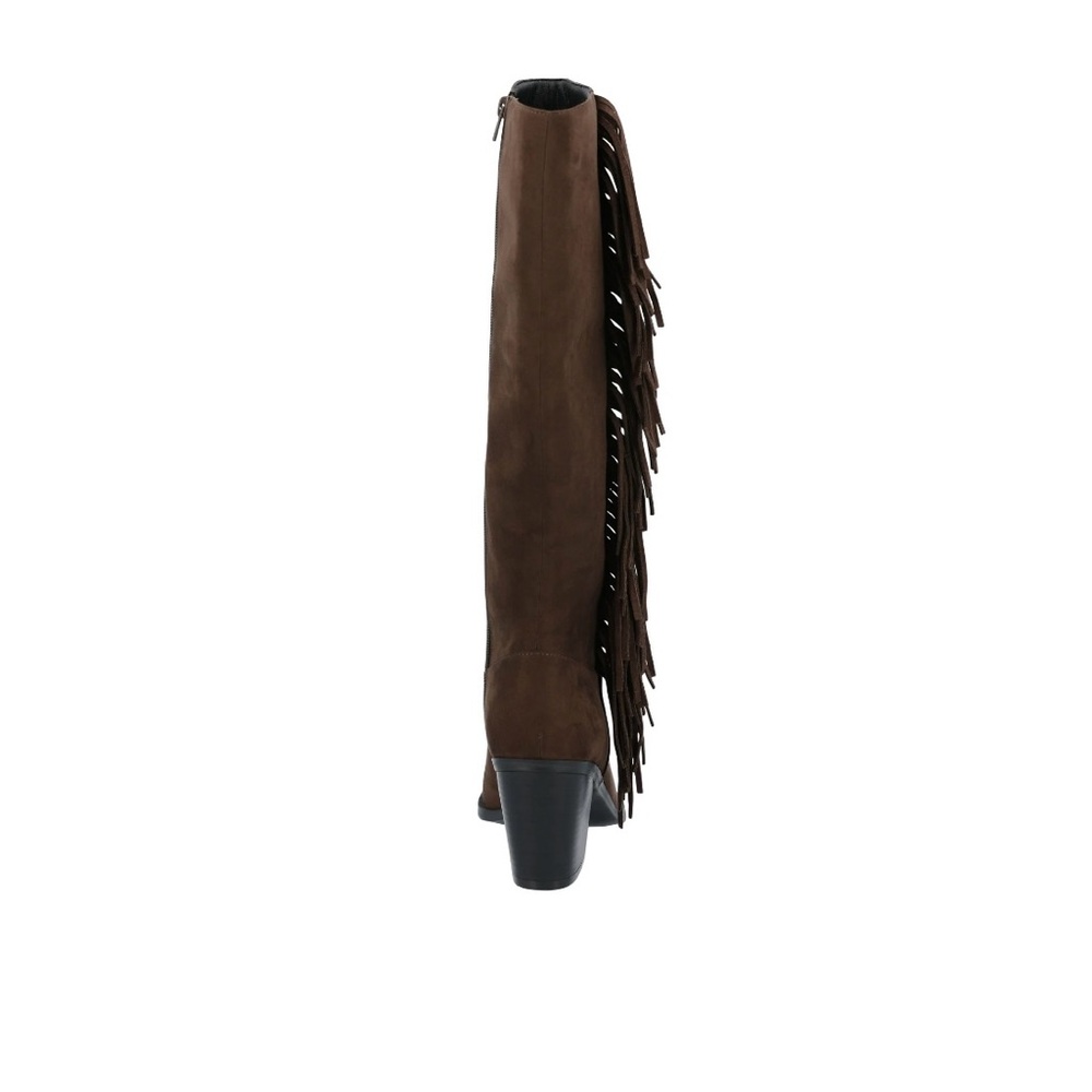 Time and Tru Women's Faux Suede Tall Fringe Boots in Sand - Picture 3 of 6